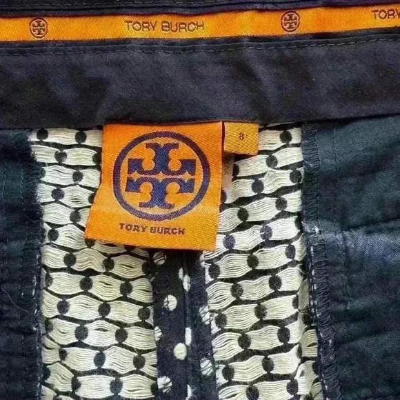 Tory Burch Polka Dot Cropped Pants Cotton Blend Blue White Women Size 8 - Picture 4 of 8
